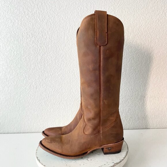 Lane PLAIN JANE  Womens Cowboy Boots 8 Brown Cowgirl Western Mid Calf Tall Zip - Picture 4 of 11